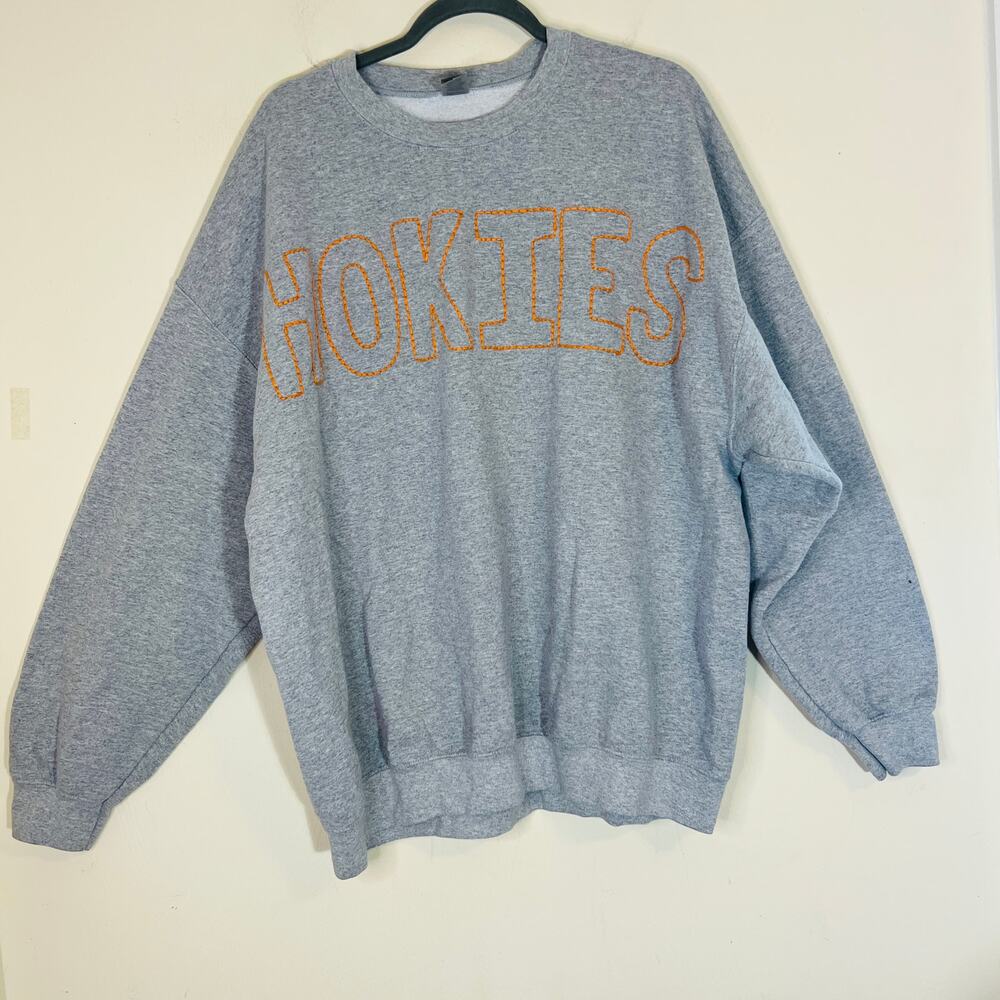 Virginia Tech Hokies Sweatshirt Sz 2XL Embroidered Logo Gray Orange ACC Sports